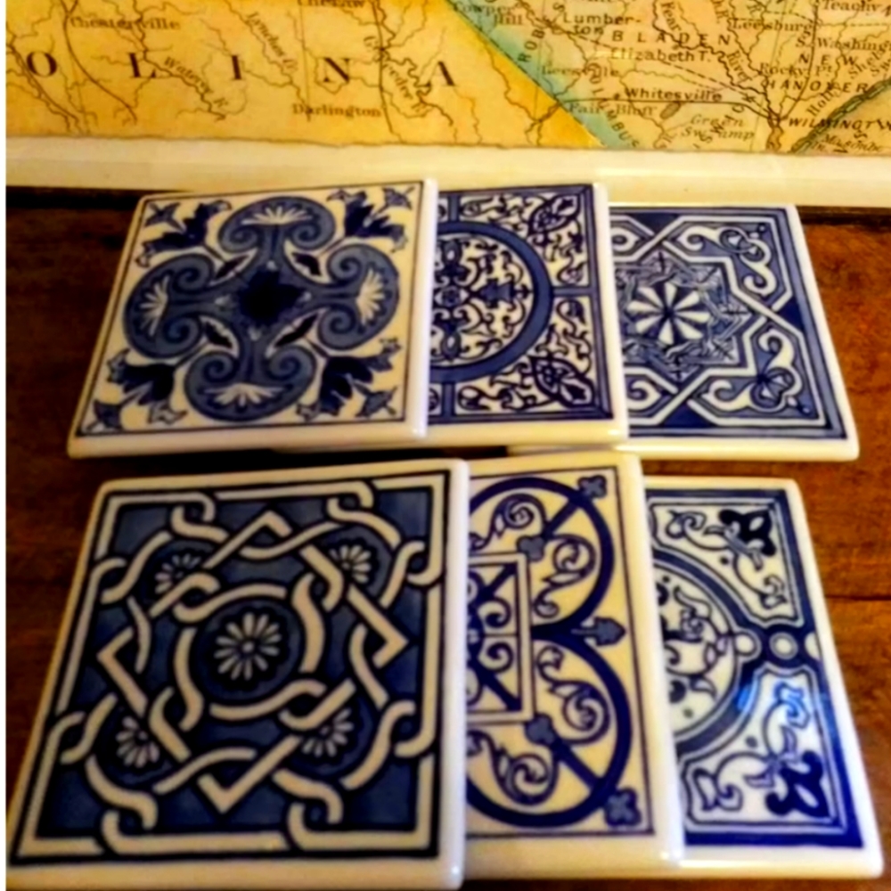 Set of 6 Bombay Ceramic Blue Patterned Coasters